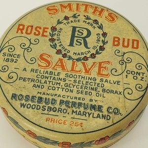 Vintage Smith's Rose Bud Rosebud Salve Advertising Tin 1 oz Woodsbro, Maryland